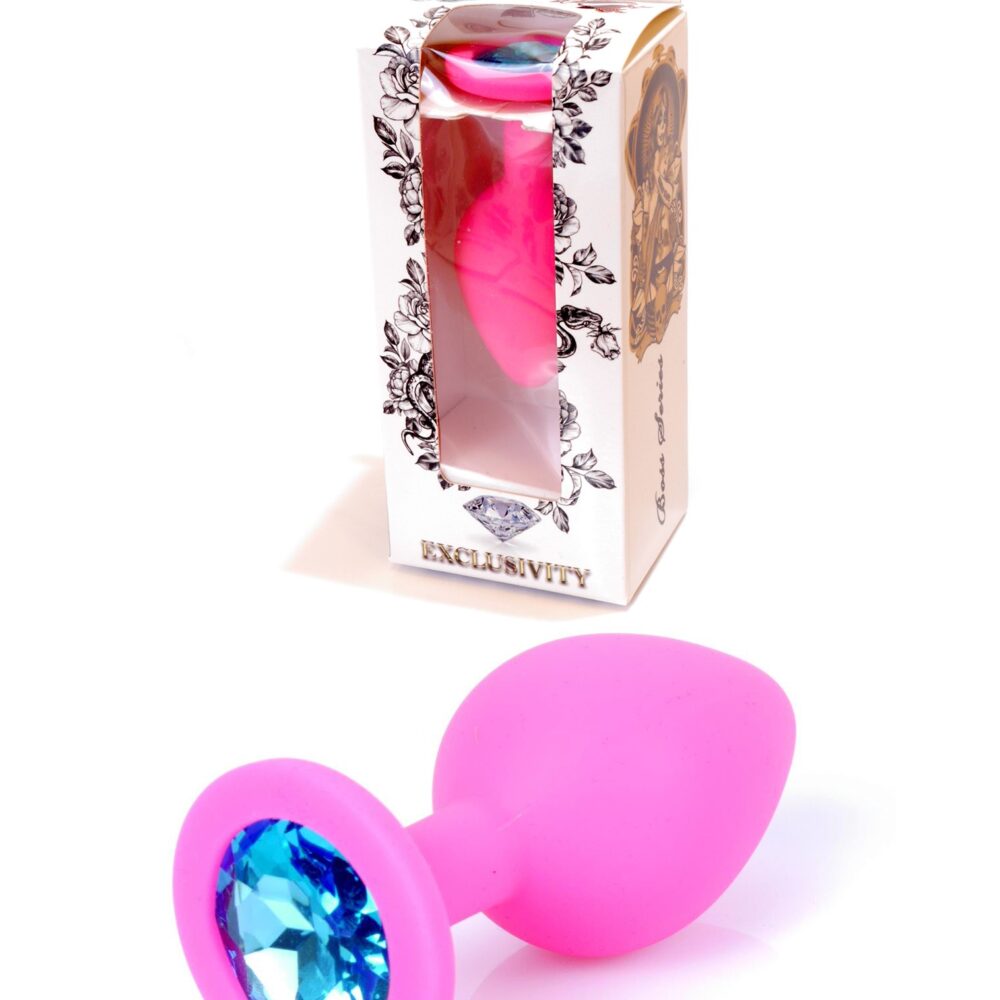 Plug-Jawellery Pink Silikon PLUG Medium- Light Blue Diamond