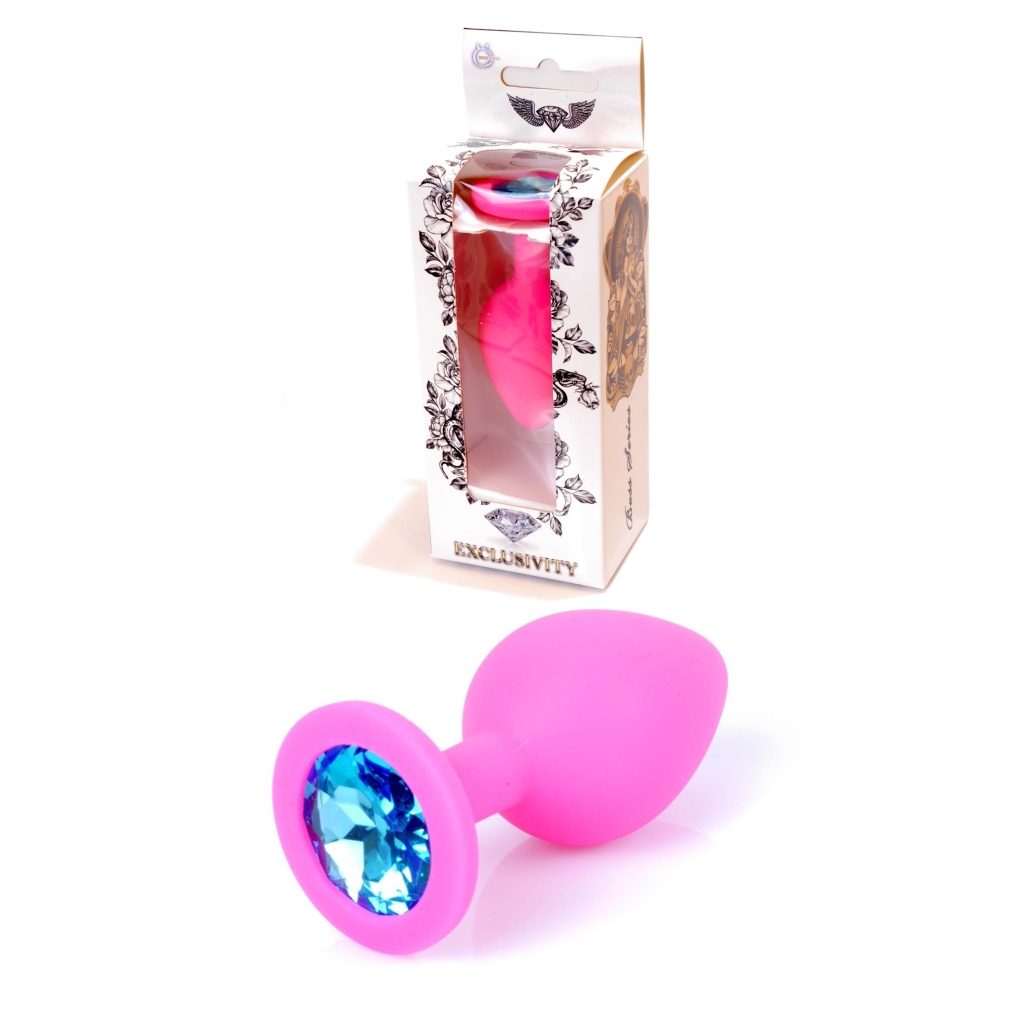 Plug-Jawellery Pink Silikon PLUG Medium- Light Blue Diamond