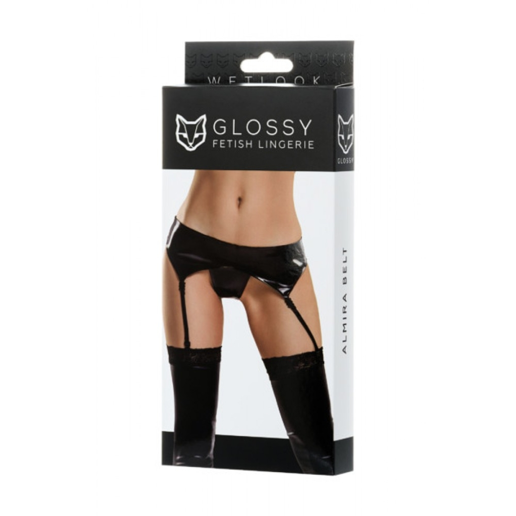 Glossy - belt for stockings and panties ALMIRA - black - S