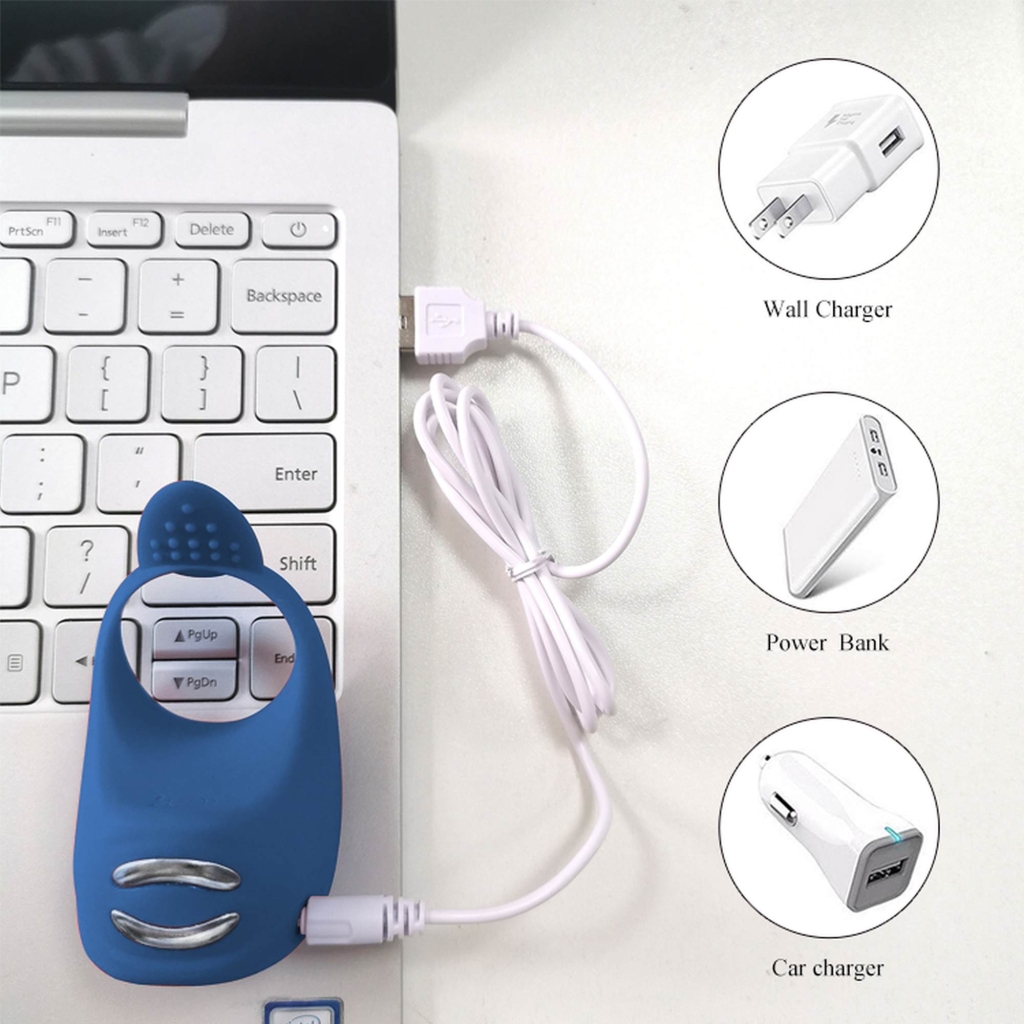 Foxshow - Vibrator - Silicone Ring Blue USB 7 Function + Electro stim / remote control - Image 4