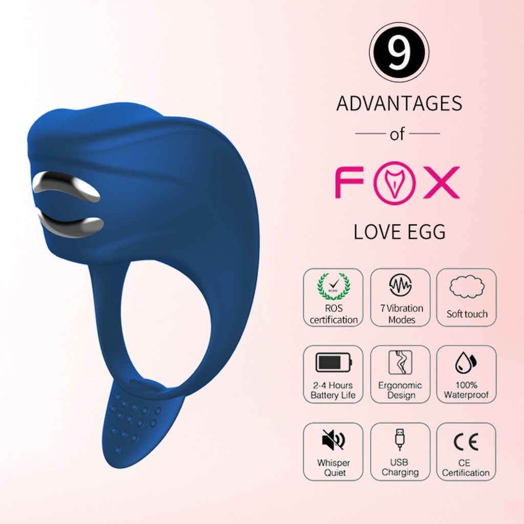 Foxshow - Vibrator - Silicone Ring Blue USB 7 Function + Electro stim / remote control - Image 3