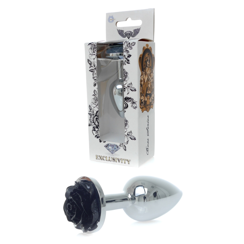 Silver Plug - Jewelery With Rose - Black