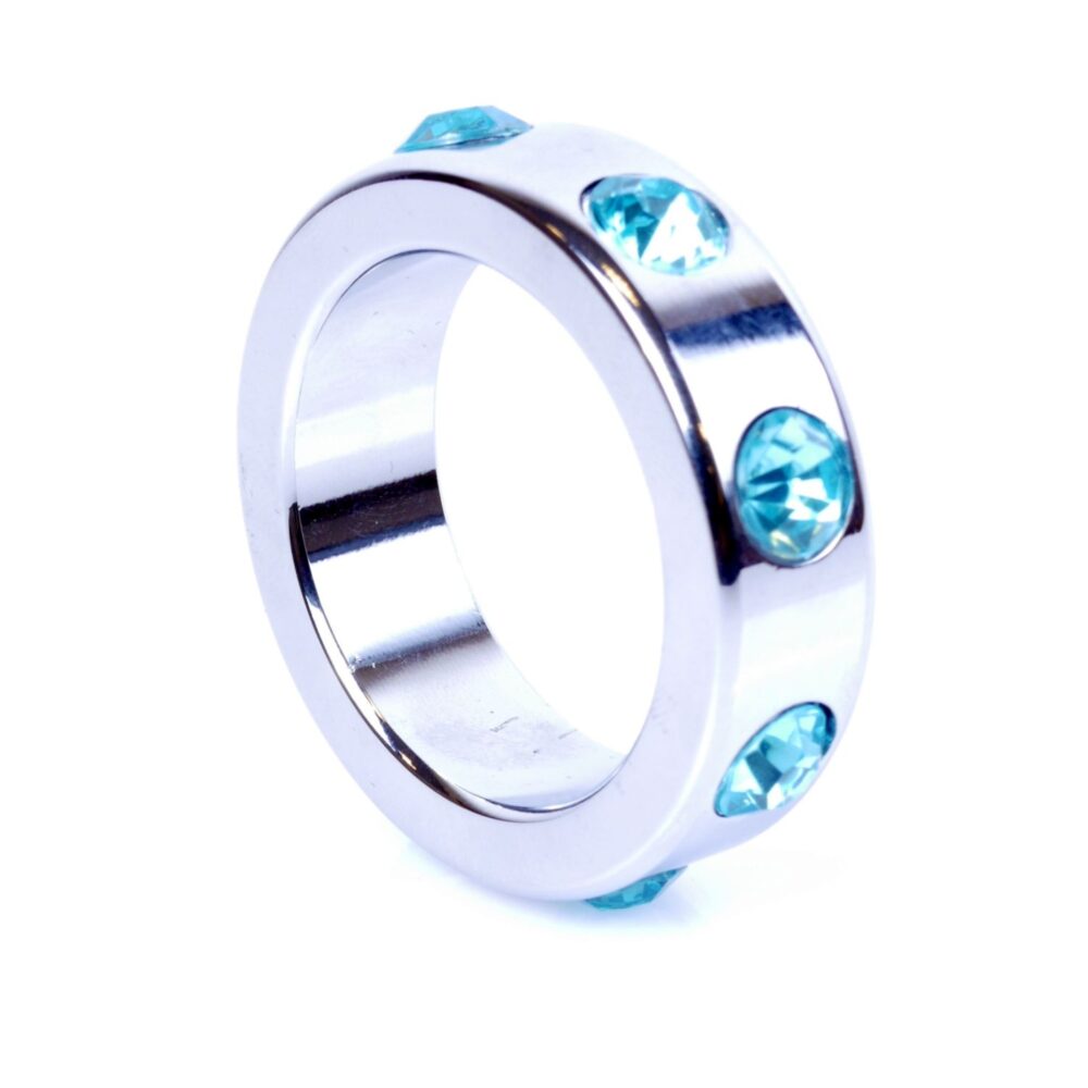 Metal Cock Ring with Light Blue Diamonds Medium
