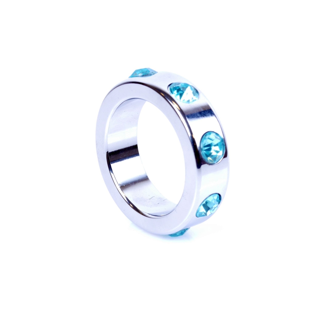 Metal Cock Ring with Light Blue Diamonds Medium