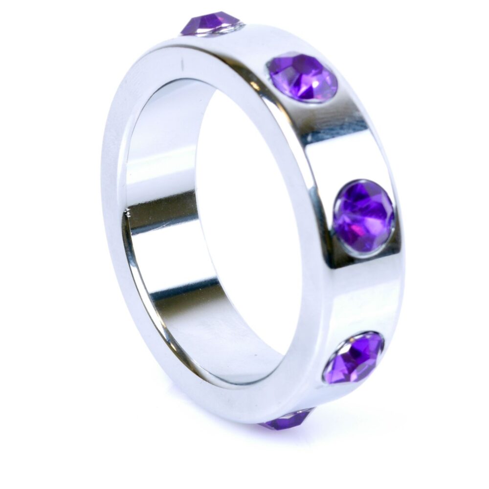 Metal Cock Ring with Purple Diamonds Large