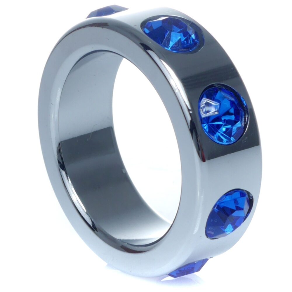 Metal Cock Ring with Dark Blue Diamonds Small