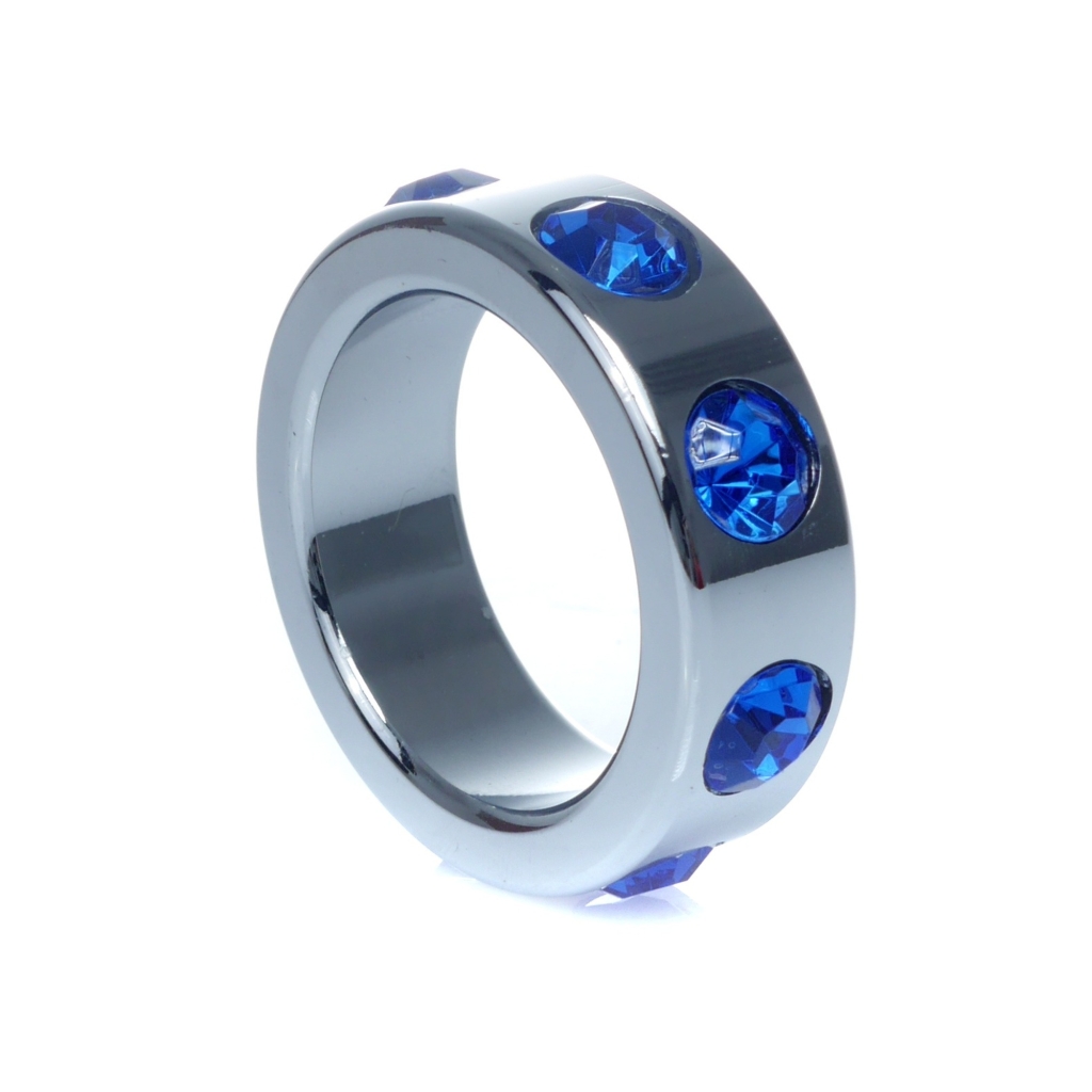 Metal Cock Ring with Dark Blue Diamonds Small