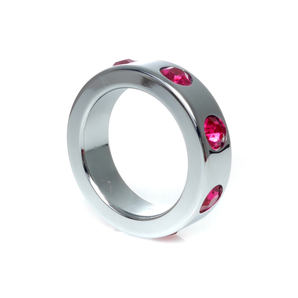 Metal Cock Ring with Pink Diamonds Medium