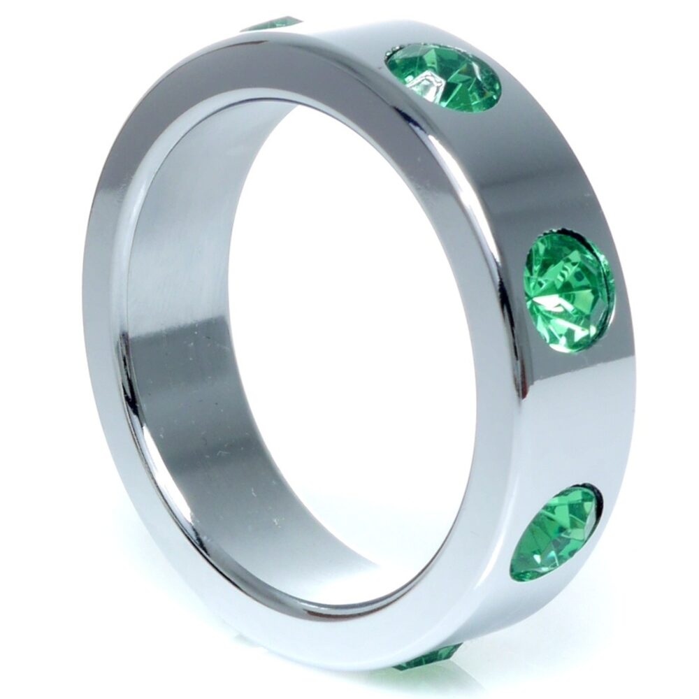 Metal Cock Ring with Green Diamonds Large