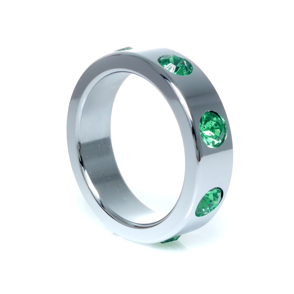Metal Cock Ring with Green Diamonds Large