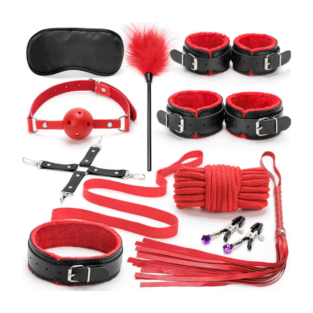Fetish Fever - Bondage Set - 10 pieces - Red/Black - Image 3