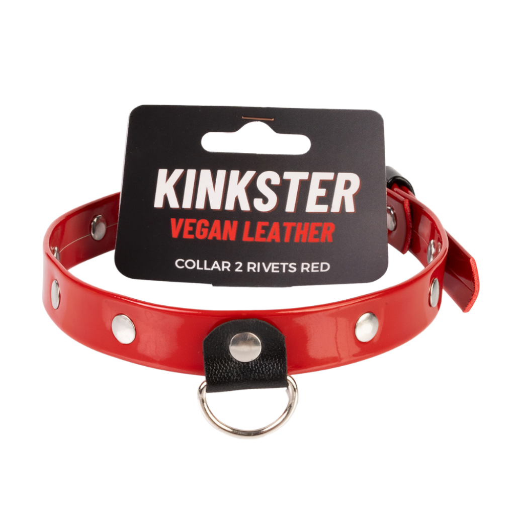 Kinkster - Vegan Leather - Handmade - Collar 2 spikes red