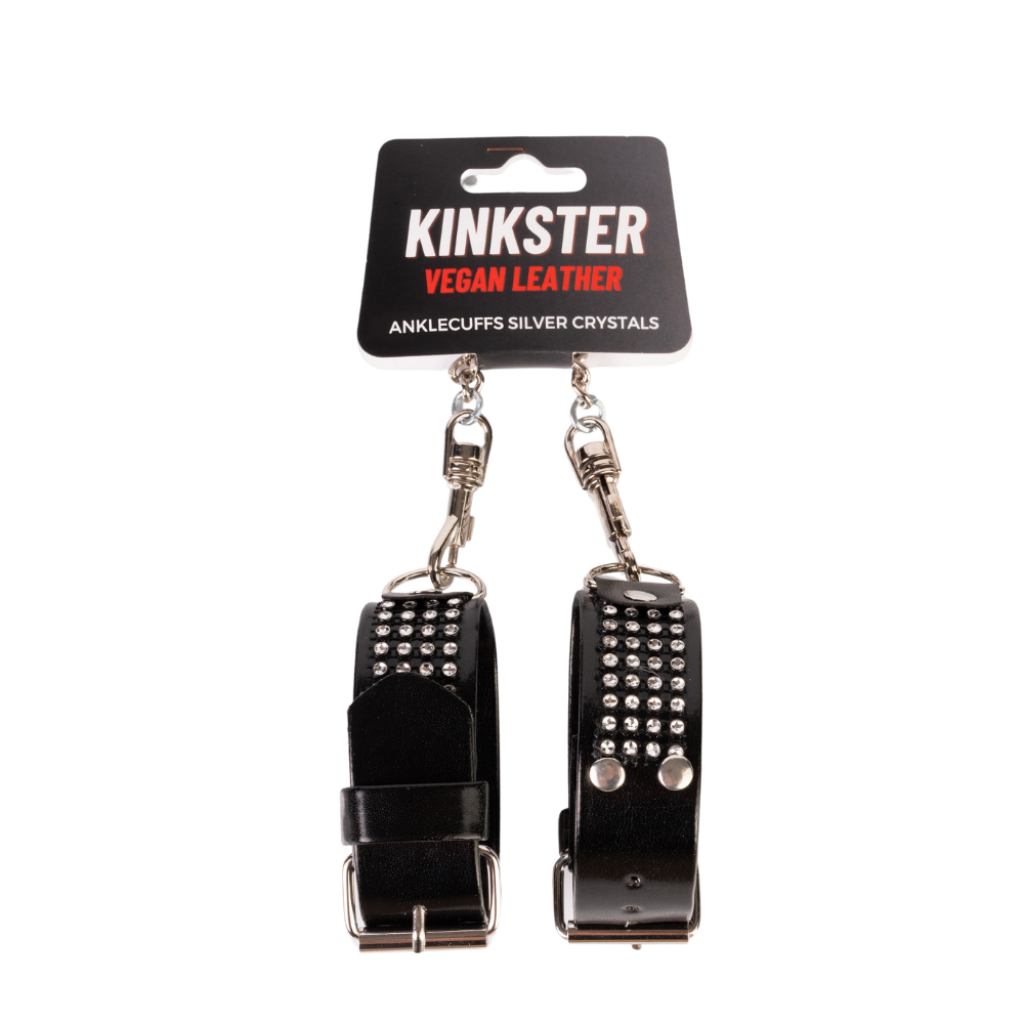 Kinkster - Vegan Leather - Handmade - Anklecuffs silver crystals