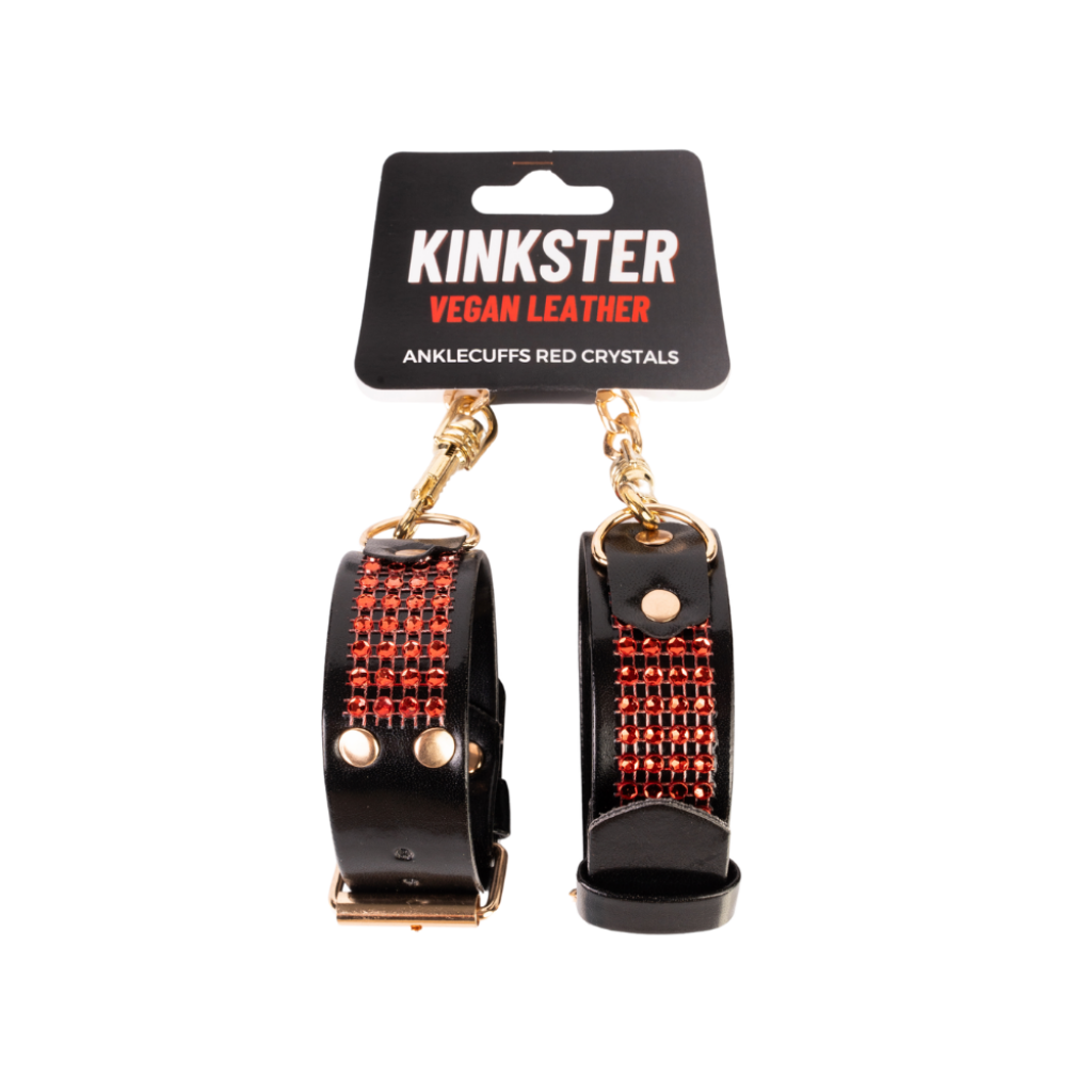 Kinkster - Vegan Leather - Handmade - Anklecuffs red crystals