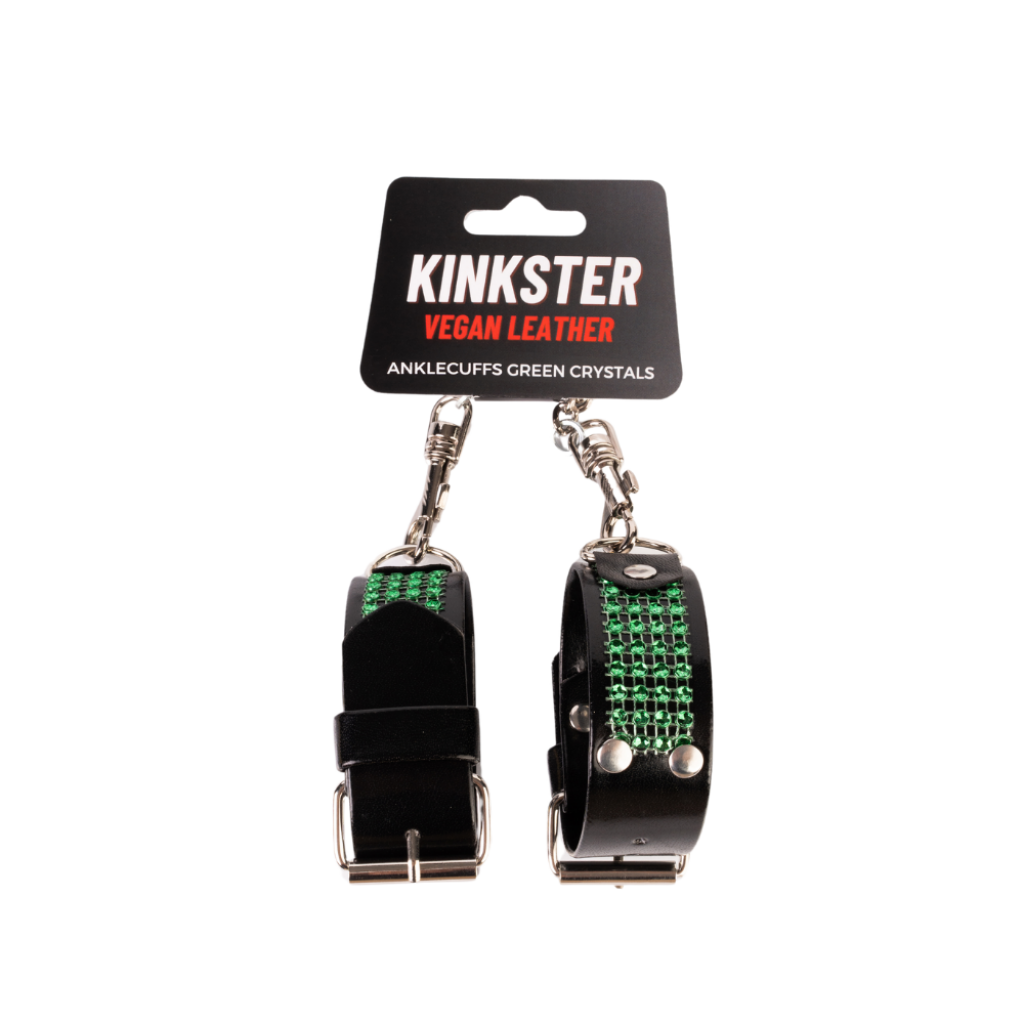 Kinkster - Vegan Leather - Handmade - Anklecuffs green crystals