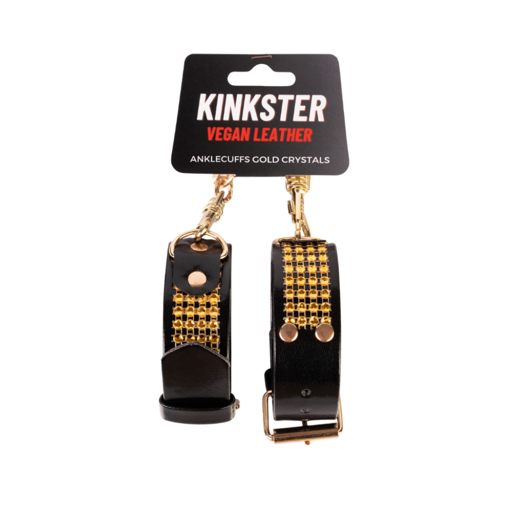 Kinkster - Vegan Leather - Handmade - Anklecuffs gold crystals
