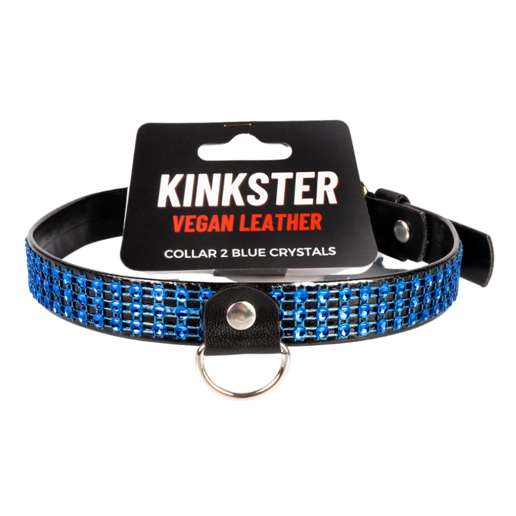 Kinkster - Vegan Leather - Handmade - Collar 2 blue crystals