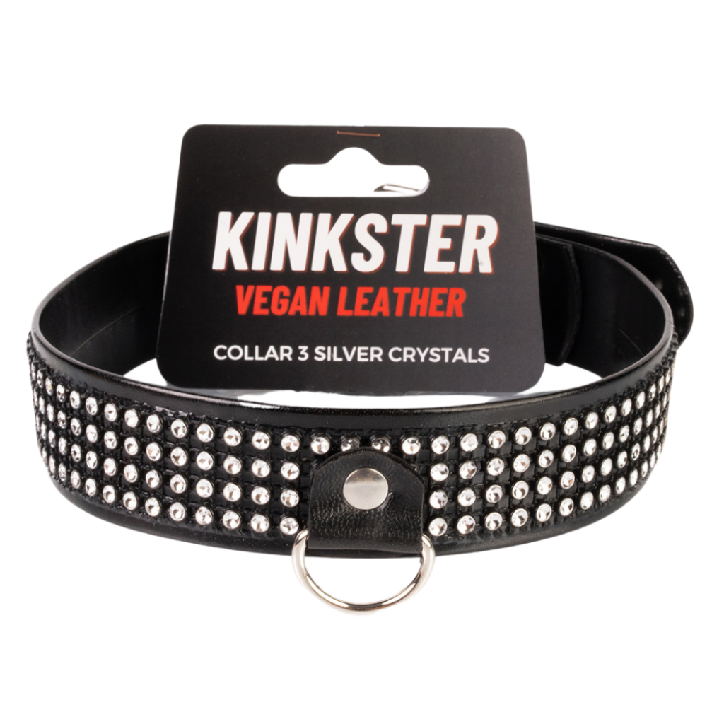 Kinkster - Vegan Leather - Handmade - Collar 3 silver crystals