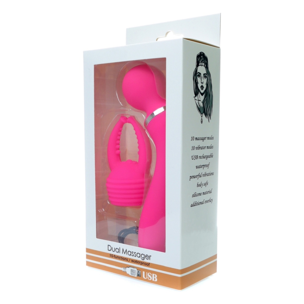 Dual Massager + overlay USB 10+10 functions Pink