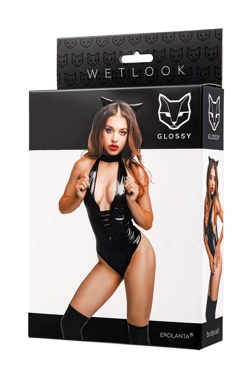 Glossy - Kitti - bodysuit and cat ears - wetlook - black - M