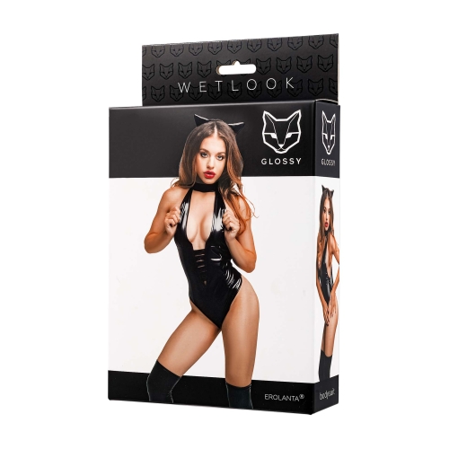 Glossy - Kitti - bodysuit and cat ears - wetlook - black