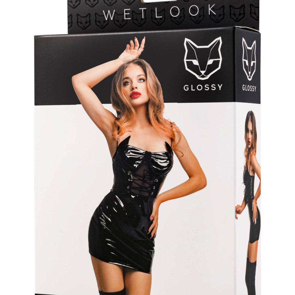 Glossy - Mirabell - dress - wetlook - black - XL