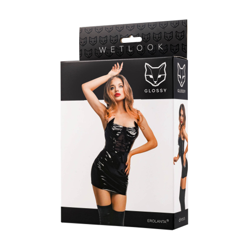 Glossy - Mirabell - dress - wetlook - black