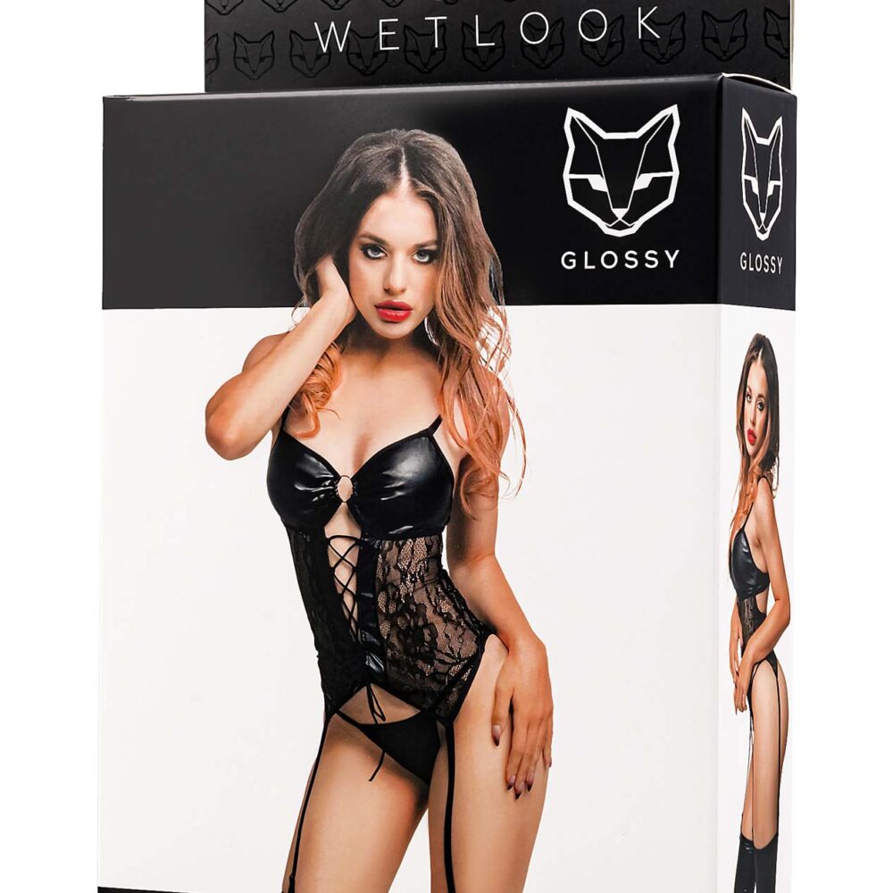 Glossy - Miriam - set (top + panties) - wetlook - black - XL