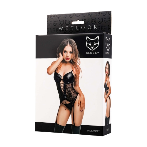 Glossy - Miriam - set (top + panties) - wetlook - black