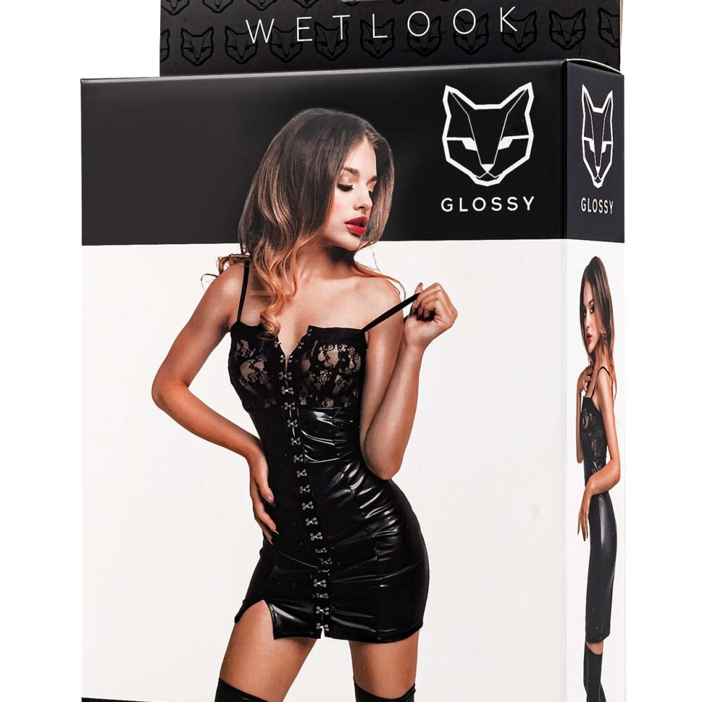Glossy - Nelly - dress - wetlook - black - XL