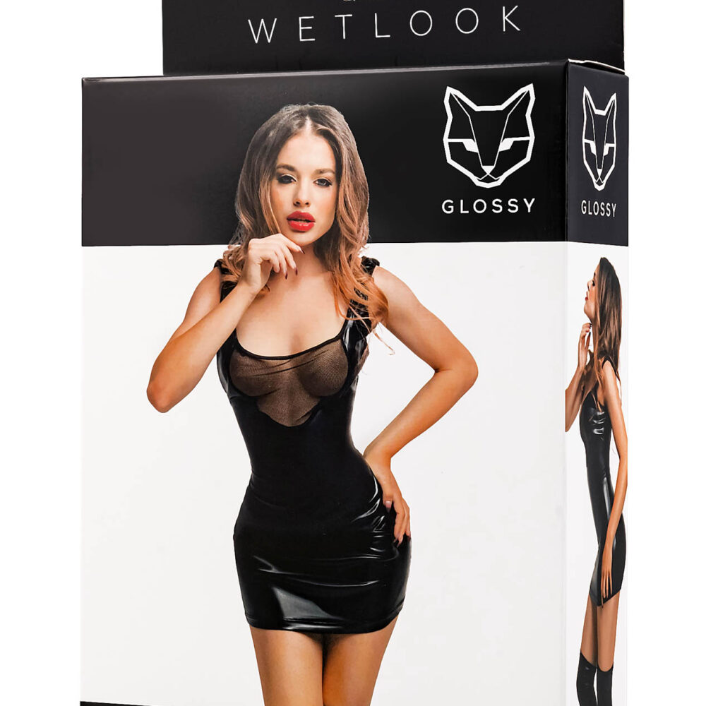 Glossy - Rimma - dress - wetlook - black - XL