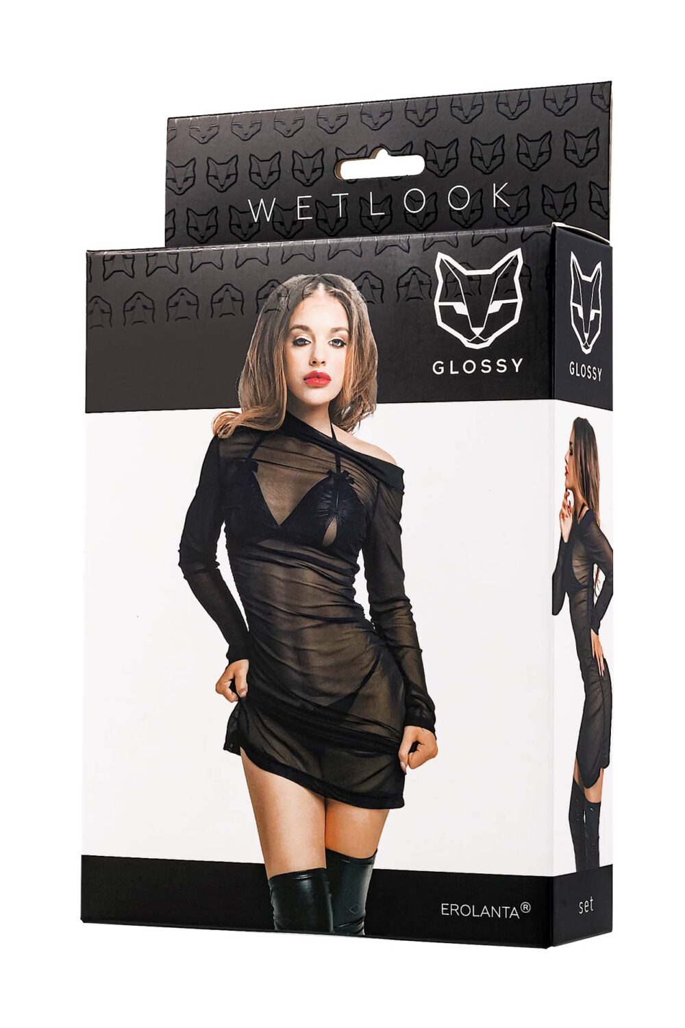 Glossy - Sheril - set (dress - bra + panties) - wetlook - black - M