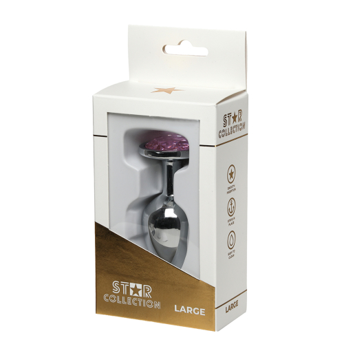 Star Collection - Silver Metal Anal Plug L - Light Pink Stone