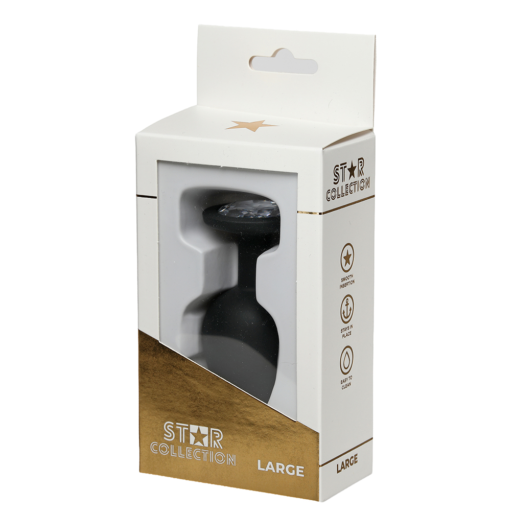 Star Collection - Black Silicone Anal Plug L - Clear Stone