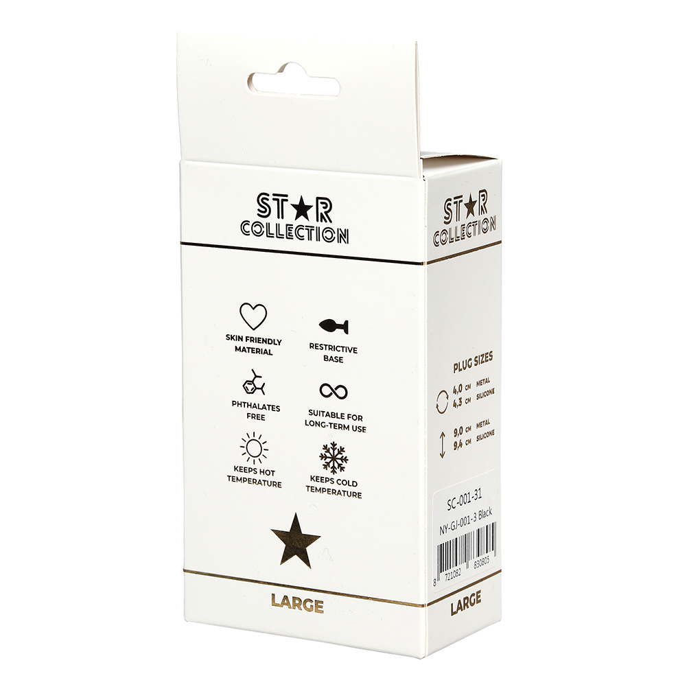 Star Collection - Black Silicone Anal Plug L - Clear Stone - Image 2