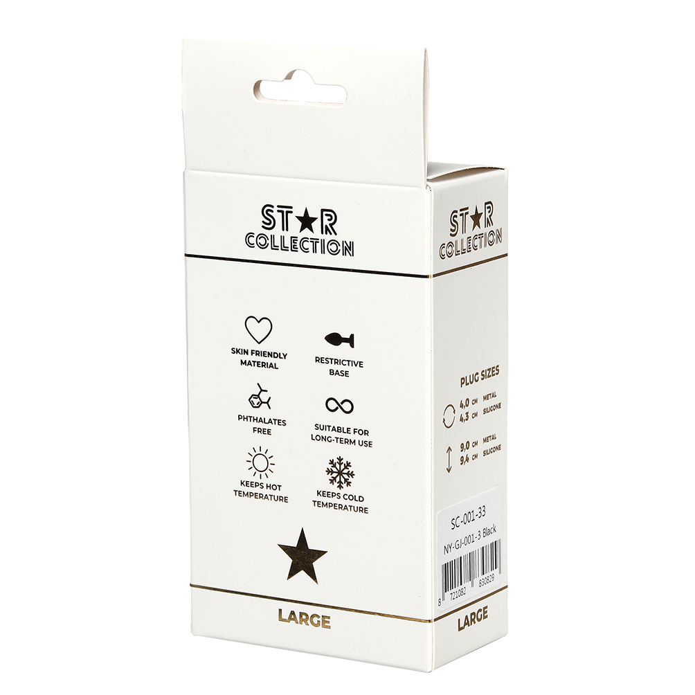 Star Collection - Black Silicone Anal Plug L - Light Blue Stone - Image 2