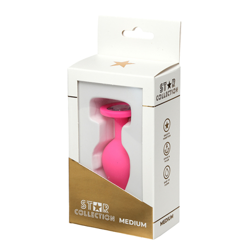 Star Collection - Pink Silicone Anal Plug M - Clear Stone
