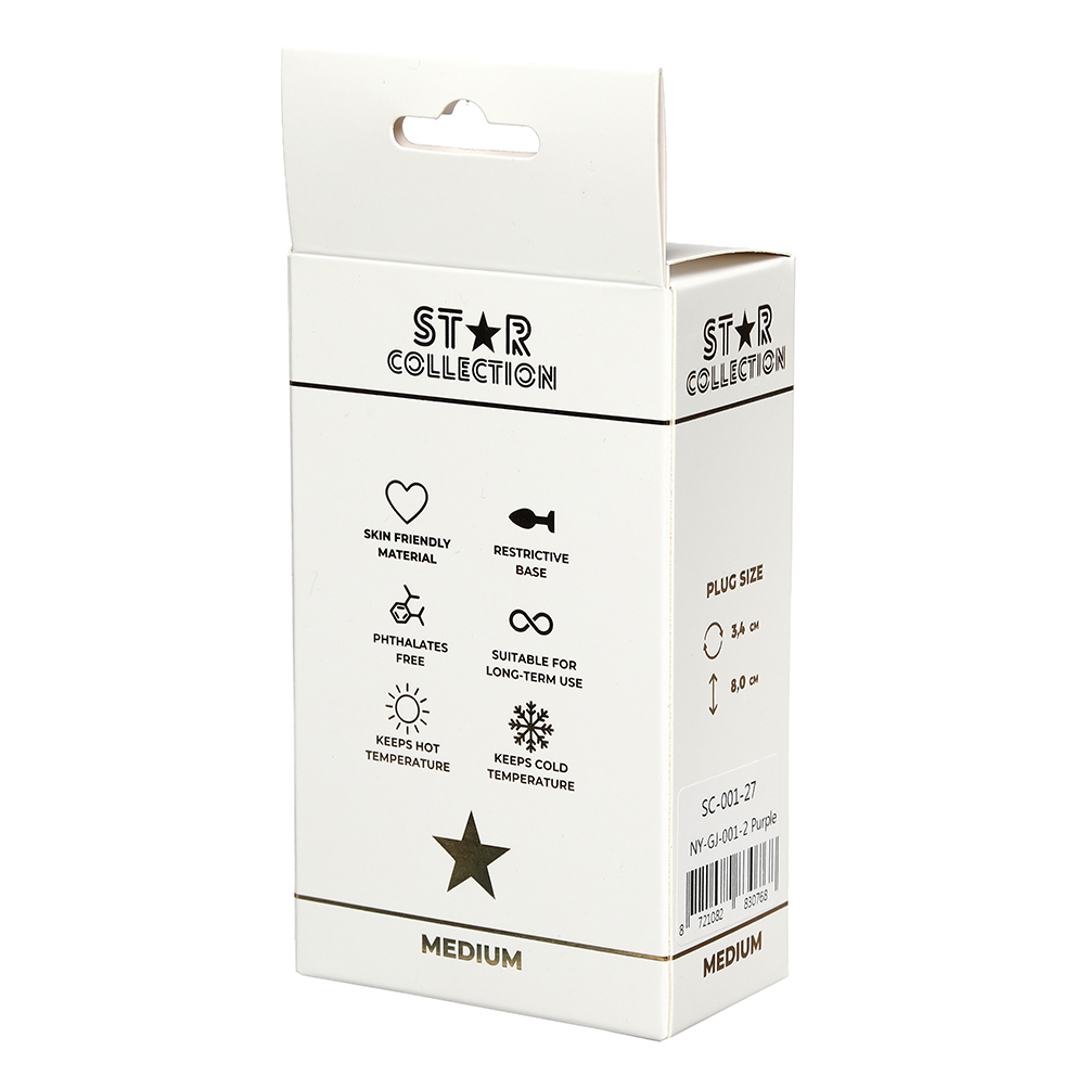 Star Collection - Purple Silicone Anal Plug M - Pink Stone - Image 2