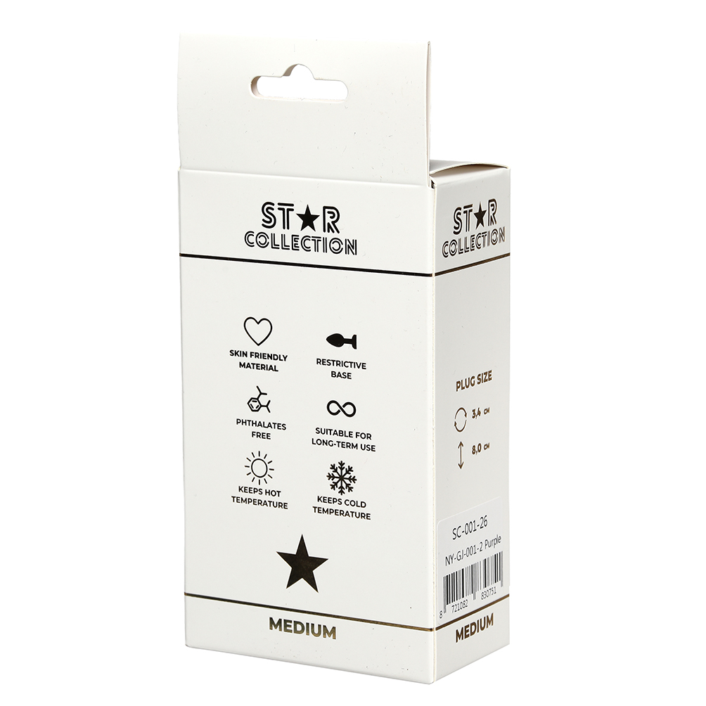 Star Collection - Purple Silicone Anal Plug M - Clear Stone - Image 2