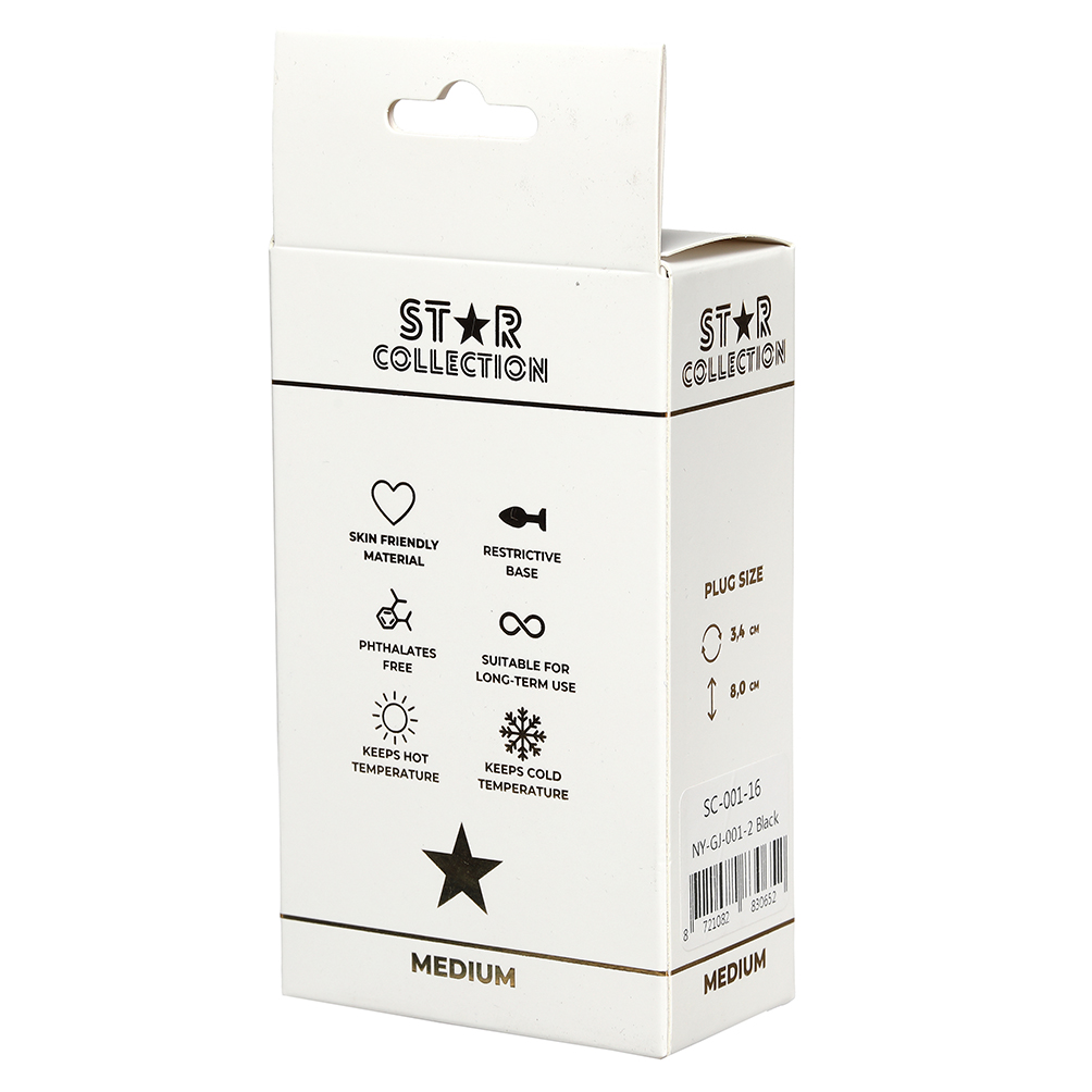 Star Collection - Black Silicone Anal Plug M - Clear Stone - Image 2
